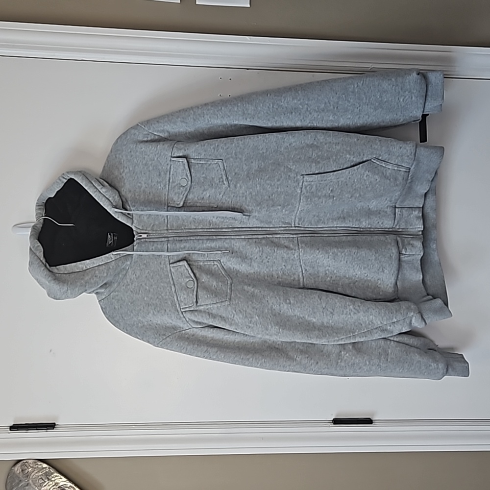 Ring of Fire Hooded Zipper Sweatshirt, Gray with Top and Side Pockets XL Jacket